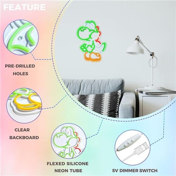 Yoshi Mario World LED Neon Sign Game Room Light Bedroom Gamer Vintage Style NEW - Picture 5 of 6